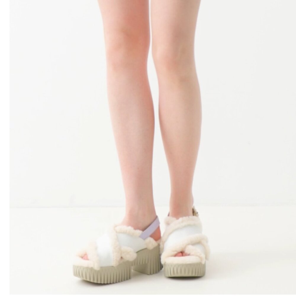 NEW 4CCCCEES Leather Plia Puffy Heeled Lined Sandals in ivory 0126 10t5